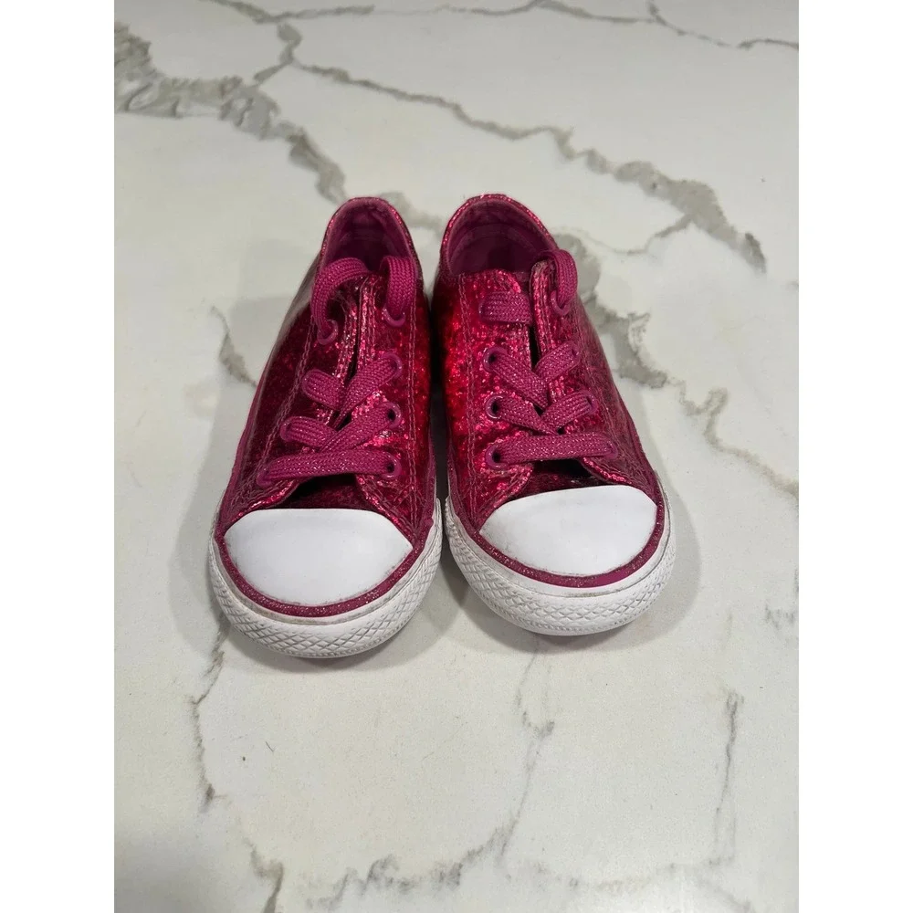 CONVERSE Size‎ 7 Pink Glitter Chuck Taylor All Star Classic Shoes Low Kids